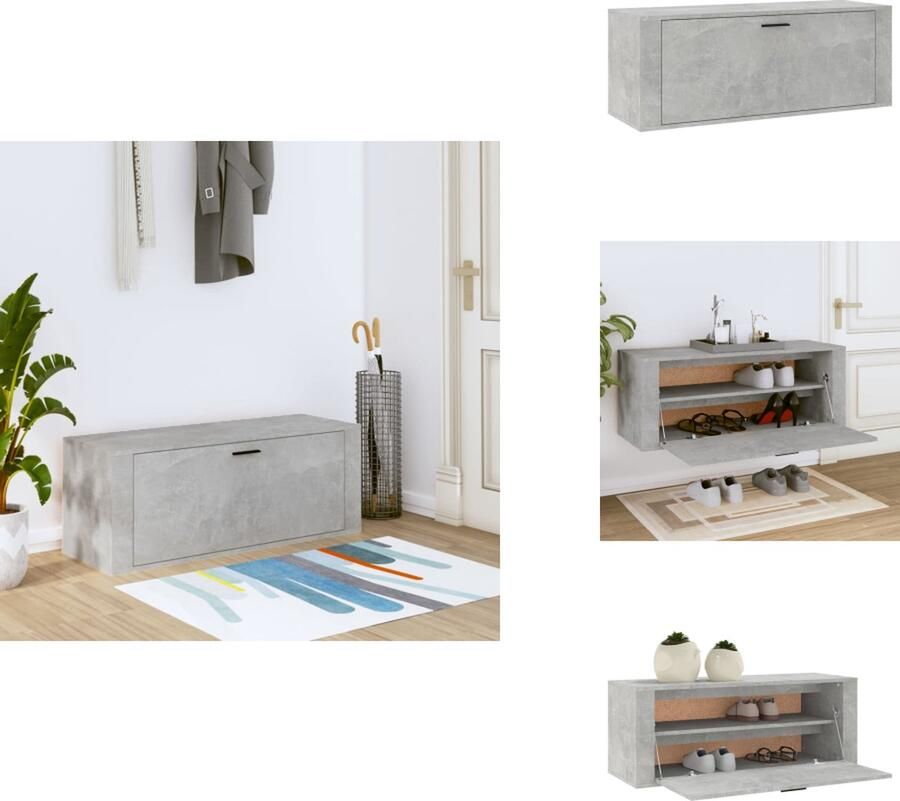 VidaXL Wandschoenenkast Wandschoenenkasten Wandkast Voor Schoenen Schoenenkast Wand Wandschoenenkast 100x35x38 cm bewerkt hout betongrijs