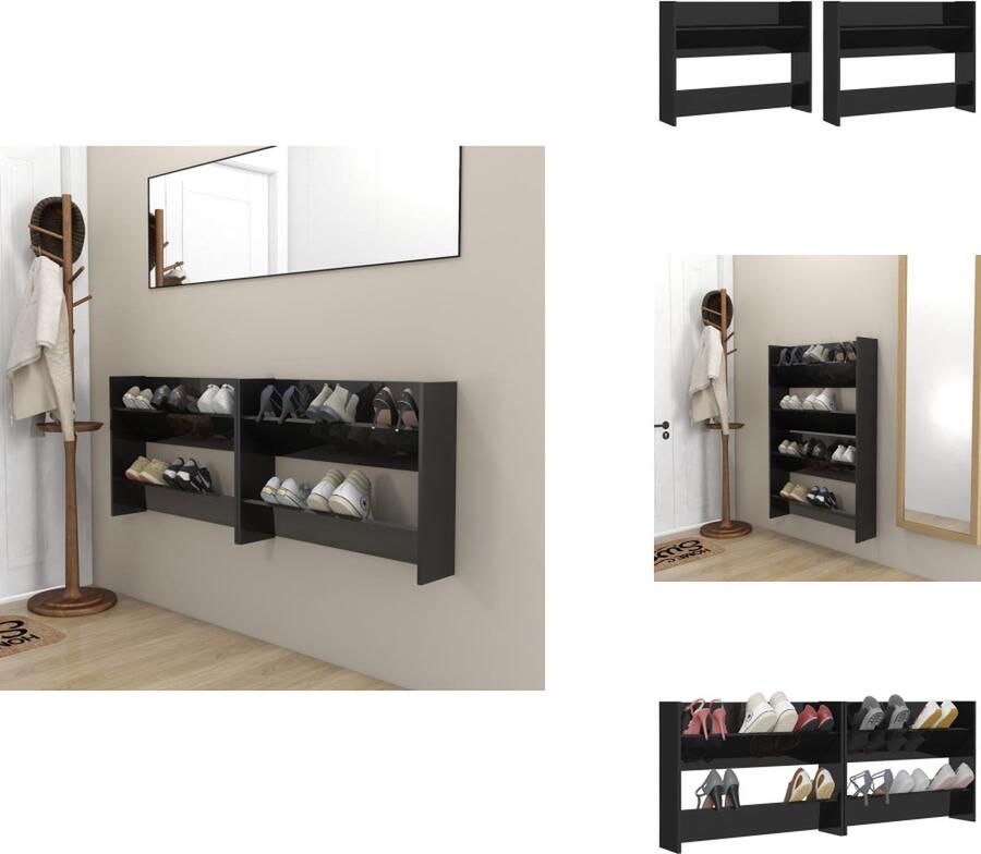 VidaXL Wandschoenenkast Wandschoenenkasten Wandkast Voor Schoenen Wandkasten Voor Schoenen Wandschoenenkasten 2 st 80x18x60 cm spaanplaat hoogglans zwart