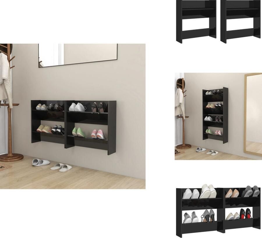 VidaXL Wandschoenenkast Wandschoenenkasten Wandkast Voor Schoenen Wandkasten Voor Schoenen Wandschoenenkasten 2 st 60x18x60 cm spaanplaat hoogglans zwart