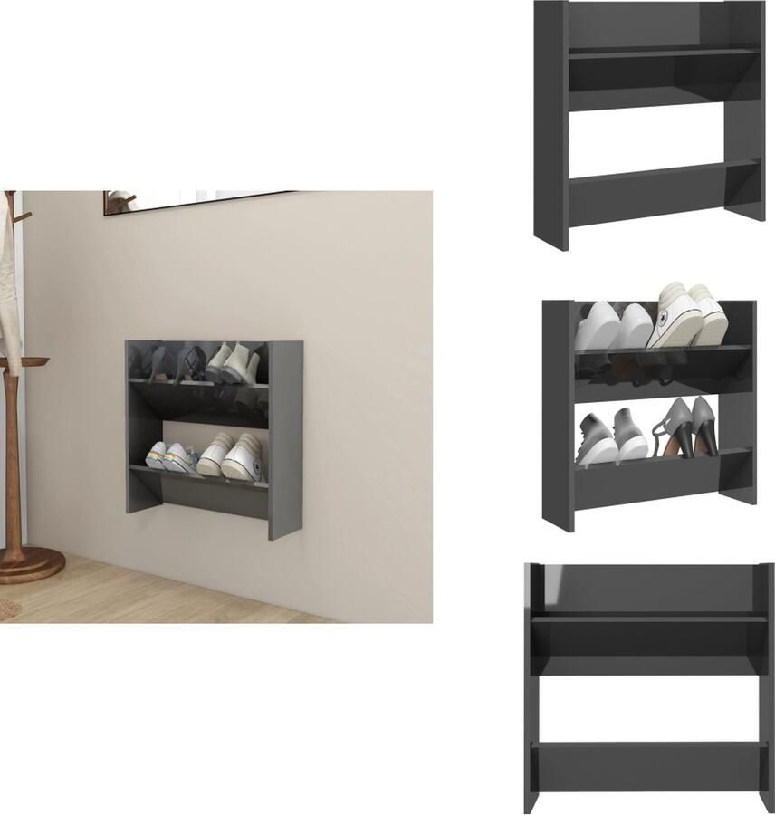VidaXL Wandschoenenkast Wandschoenenkasten Wandkast Voor Schoenen Wandkasten Voor Schoenen Wandschoenenkast 60x18x60 cm bewerkt hout hoogglans grijs
