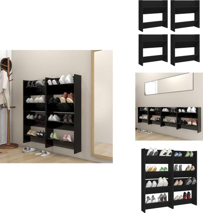 VidaXL Wandschoenenkast Wandschoenenkasten Wandkast Voor Schoenen Wandkasten Voor Schoenen Wandschoenenkasten 4 st 60x18x60 cm bewerkt hout zwart