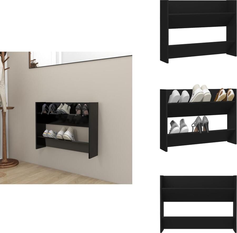 VidaXL Wandschoenenkast Wandschoenenkasten Wandkast Voor Schoenen Wandkasten Voor Schoenen Wandschoenenkast 80x18x60 cm bewerkt hout zwart
