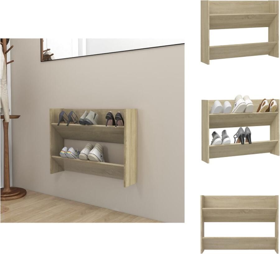 VidaXL Wandschoenenkast Wandschoenenkasten Wandkast Voor Schoenen Wandkasten Voor Schoenen Wandschoenenkast 80x18x60 cm bewerkt hout sonoma eikenkleurig - Foto 2