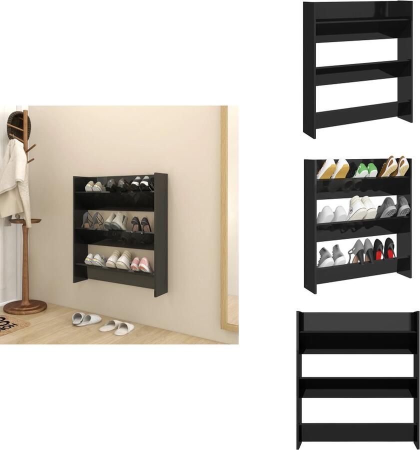 VidaXL Wandschoenenkast Wandschoenenkasten Wandkast Voor Schoenen Wandkasten Voor Schoenen Wandschoenenkast 80x18x90 cm spaanplaat hoogglans zwart