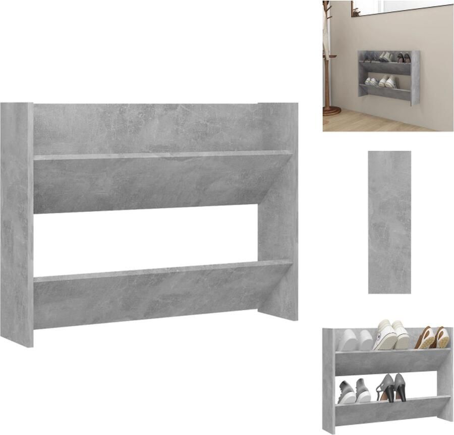 VidaXL Wandschoenenkast Wandschoenenkasten Wandkast Voor Schoenen Wandkasten Voor Schoenen Wandschoenenkast 80x18x60 cm bewerkt hout betongrijs