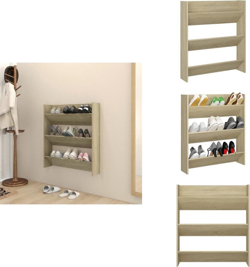 VidaXL Wandschoenenkast Wandschoenenkasten Wandkast Voor Schoenen Wandkasten Voor Schoenen Wandschoenenkast 80x18x90 cm spaanplaat sonoma eikenkleurig