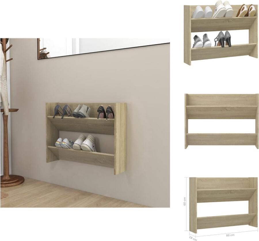 VidaXL Wandschoenenkast Wandschoenenkasten Wandkast Voor Schoenen Wandkasten Voor Schoenen Wandschoenenkast 80x18x60 cm bewerkt hout sonoma eikenkleurig