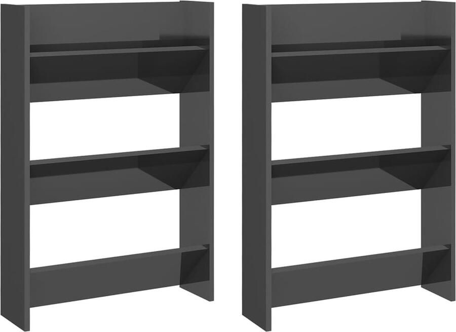 VidaXL Wandschoenenkasten 2 stuks 60x18x90 cm Grijs Moderne Schoenenkast Wandschoen Kast Schoenenkast Set Schoenenbergers Organisatie Schoeisel Hal Meubilair Grijze Schoenenkast