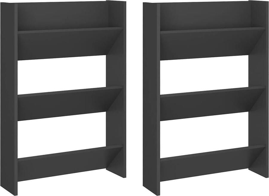VidaXL Wandschoenenkasten 2 stuks 60x18x90 cm Grijs Schoenenkast Wandschoenendoos Schoenuitlegger Bergruimte Organisatie Entreehal Compact Modern Grijze Meubelen