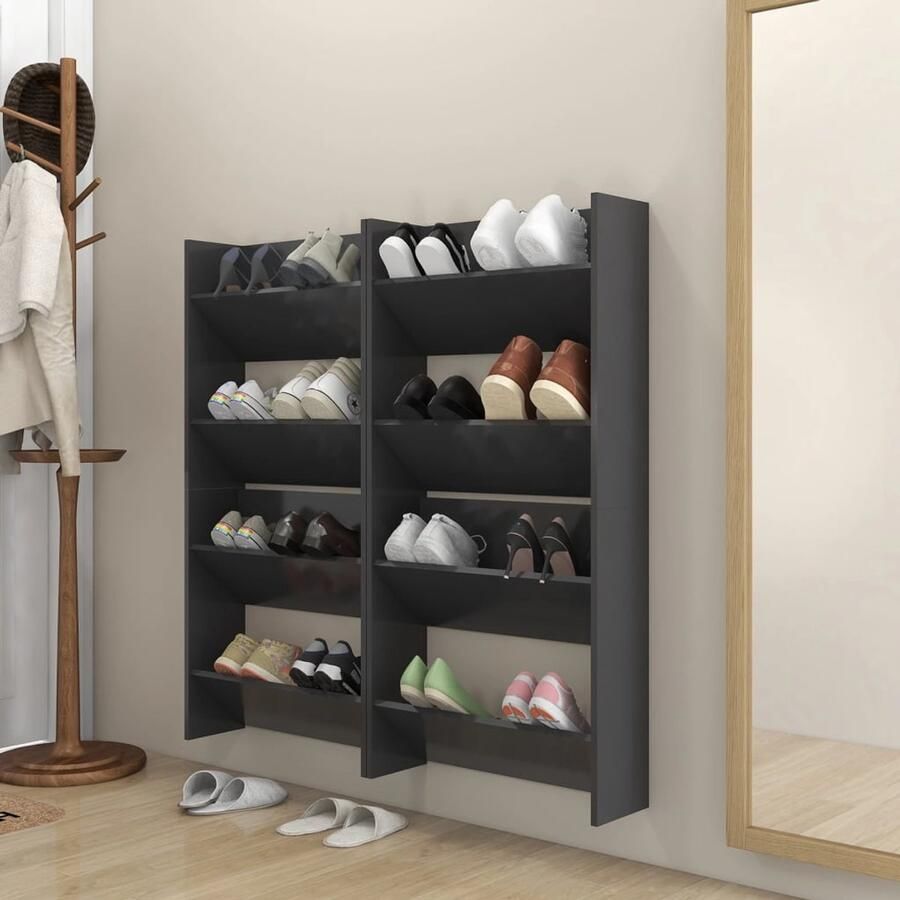 VidaXL Wandschoenenkasten 4 Stuks 60x18x60 cm Grijs Moderne Schoenendoos Wanden Kast Schoenen Organizer Wandmontage Grijze Schoenenkast