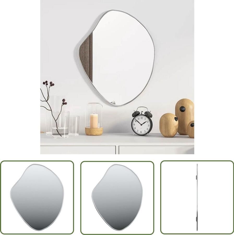 VidaXL Wandspiegel 50x40 cm Zilverkleurig Wandspiegel Spiegel Vintage Spiegel Ronde Spiegel Ovale Spiegel Badkamerspiegel Salontafel Spiegel Decoratie Minimalistisch Modern Zilver Kleur Glazen Spiegel Pvc Frame