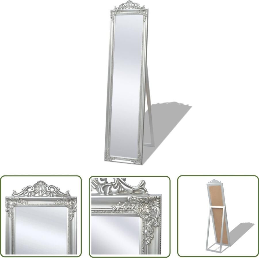 The Living Store Passpiegel Barok Zilver 40x160cm Houten Frame Barok Spiegel Wandspiegel Staande Spiegel Vintage Spiegel Salontafel Spiegel