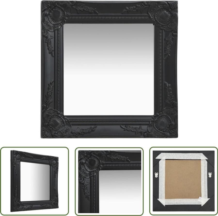 VidaXL Wandspiegel Barok Stijl 40x40 cm Zwart Wandspiegel Barok Spiegel Vintage Spiegel Zwarte Spiegel Ronde Spiegel Salontafel Kamerdecoratie Woonaccessoires Design Spiegel Modern Spiegel Retro Spiegel