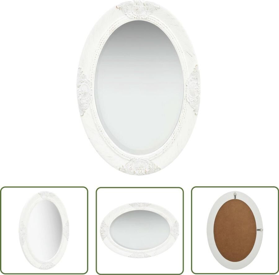 VidaXL Wandspiegel Barok Stijl 50x70 cm Wit Wandspiegel Barok Spiegel Oval Spiegel Vintage Spiegel Witte Spiegel Houten Spiegel Badkamerrspiegel Kledingkast Spiegel Salontafel Spiegel