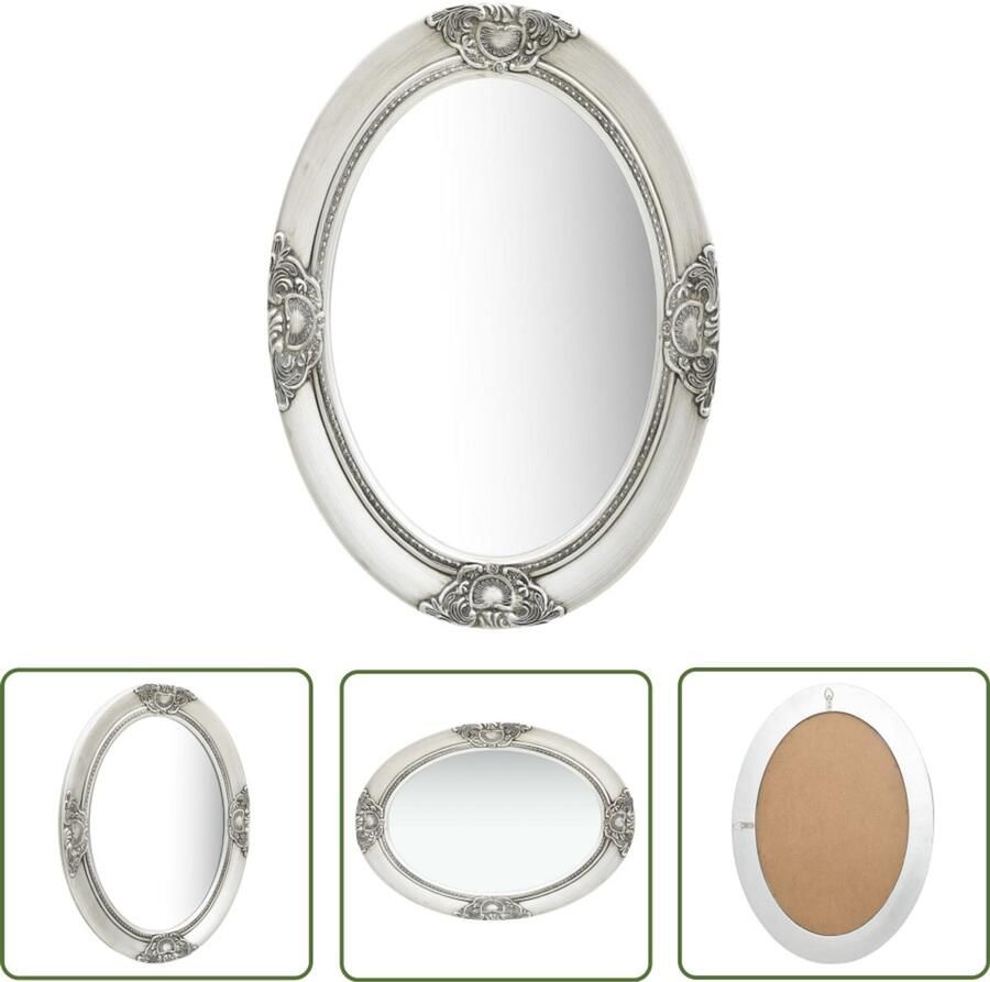VidaXL Wandspiegel Barok Stijl 50x70 cm Zilverkleurig Wandspiegel Barok Spiegel Vintage Spiegel Oval Spiegel Salon Spiegel Badkamerrspiegel Kledingkast Spiegel Houten Spiegel Zilver Spiegel