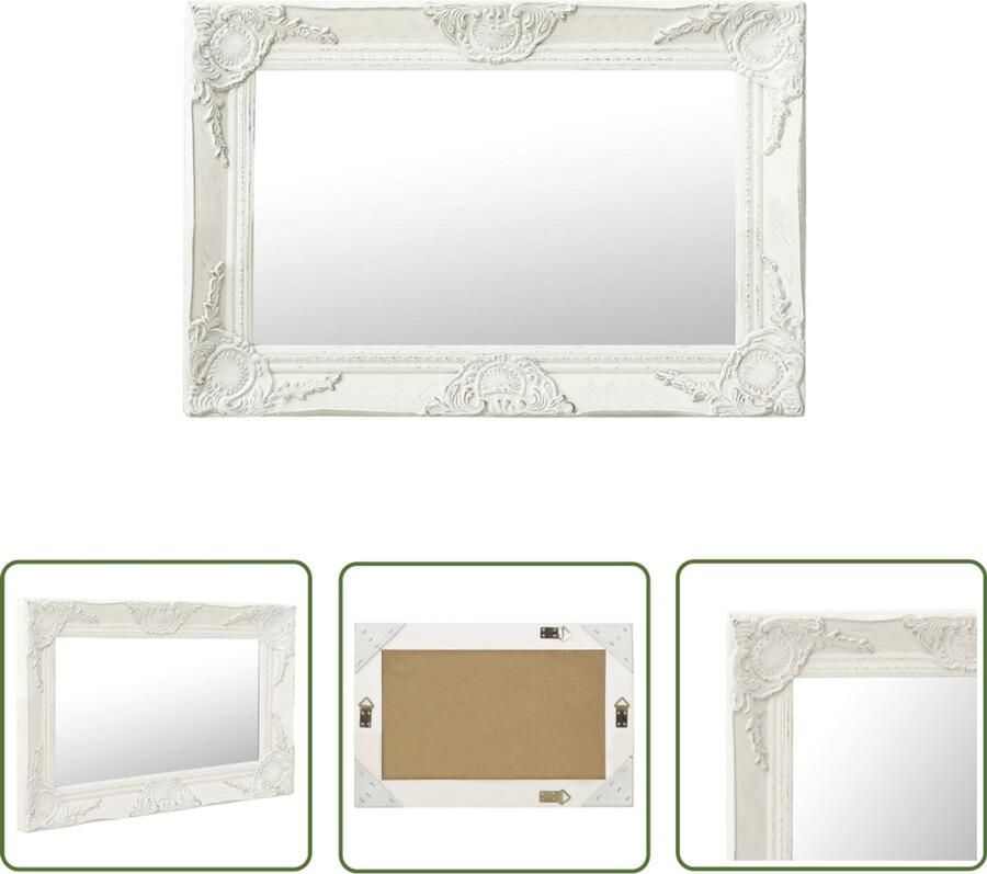 VidaXL Wandspiegel Barok Stijl 60x40 cm Wit Wandspiegel Barok Spiegel Vintage Spiegel Houten Spiegel Witte Spiegel Badkamerrspiegel Salon Spiegel Kledingkast Spiegel Grote Spiegel Ovale Spiegel