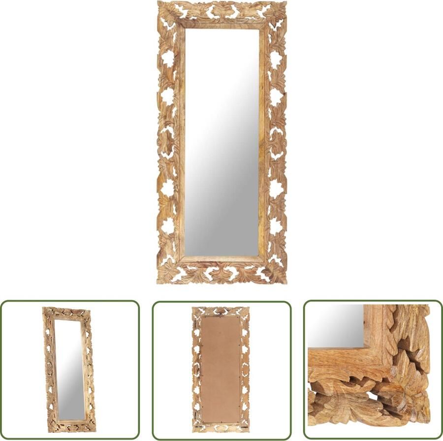 The Living Store Massief Mangohouten Spiegel 110 x 50 x 2.5 cm Natuurlijke afwerking Mango Houtspiegel Wandspiegel Vintage Spiegel Retro Spiegel Salontafel Spiegel