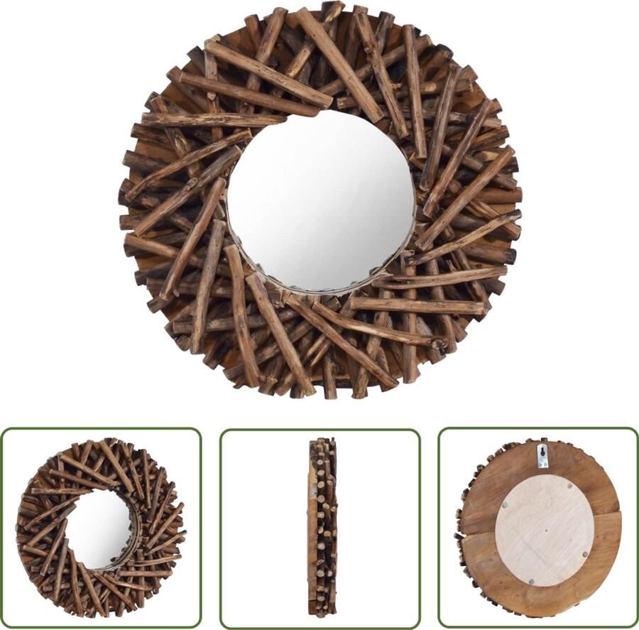 VidaXL Wandspiegel Rond 40 cm Teakhout Tweedehands Meubelen Vintage Spiegel Retro Spiegel Houten Spiegel Wanddecoratie Salontafel Accessoires Livingaccessoires TeaKhout Spiegel Ronde Spiegel Design Spiegel