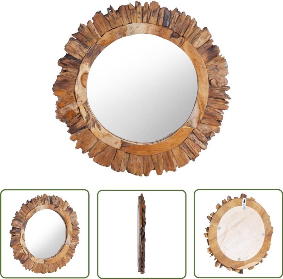 VidaXL Wandspiegel Rond 60 cm Teakhout Design Tea Khoutspiegel Vintage Spiegel Landelijke Spiegel Ronde Spiegel Wandspiegel Speigel Salontafel