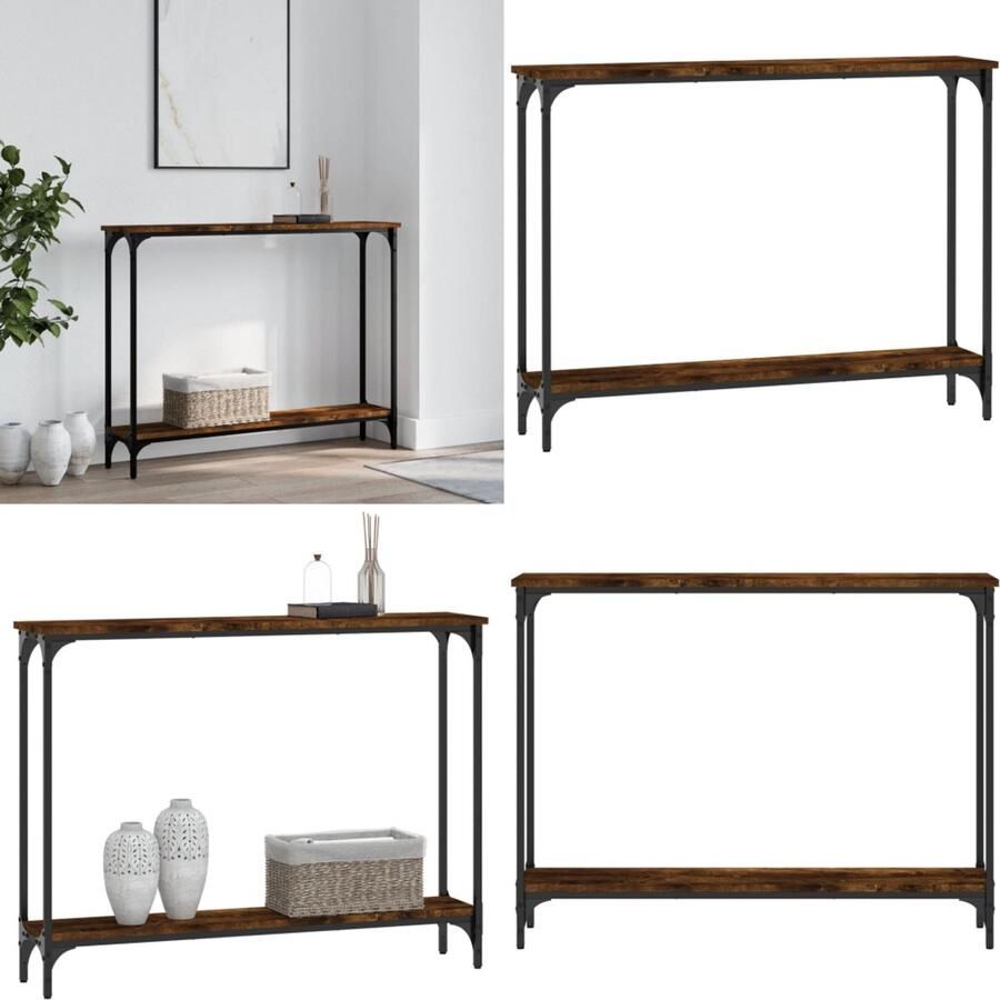 VidaXL Wandtafel 100x22 5x75 cm bewerkt hout gerookt eikenkleurig Wandtafel Wandtafels Bijzettafel Console Tafel - Foto 2