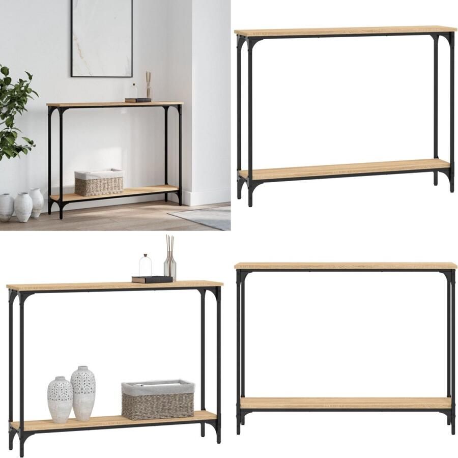 The Living Store Wandtafel trendy wandmeubel 100 x 22.5 x 75 cm ken- verstelbare poten Wandtafel Consoletafel Houten Tafel Bruine Tafel Vintage Tafel - Foto 2