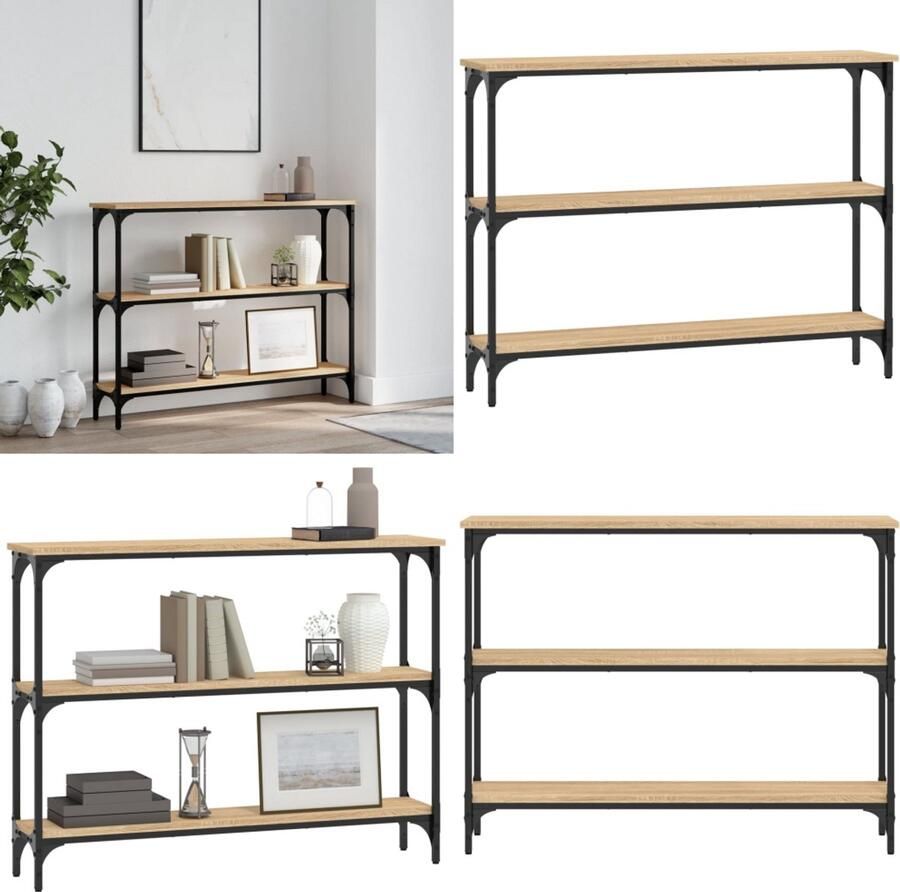 The Living Store Wandtafel trendy wandmeubel 100 x 22.5 x 75 cm ken- verstelbare poten Wandtafel Consoletafel Houten Tafel Bruine Tafel Vintage Tafel - Foto 3