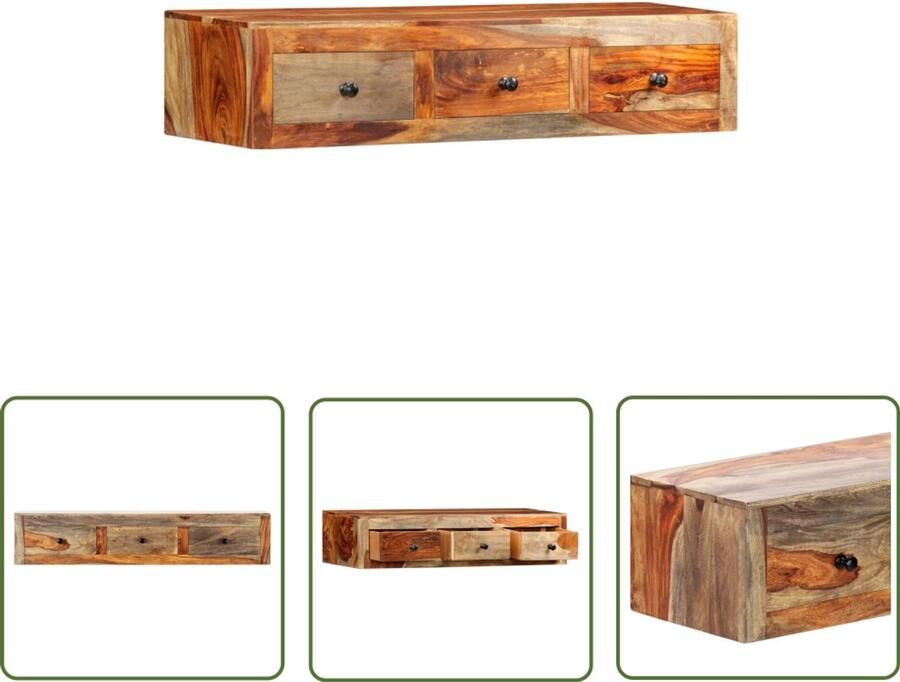 VidaXL Wandtafel 100x25x20 cm Massief Sheeshamhout Wandkast Sheeshamhout Salontafel Bijzettafel Opbergruimte Vintage Stijl Modern Design Bruine Kleur