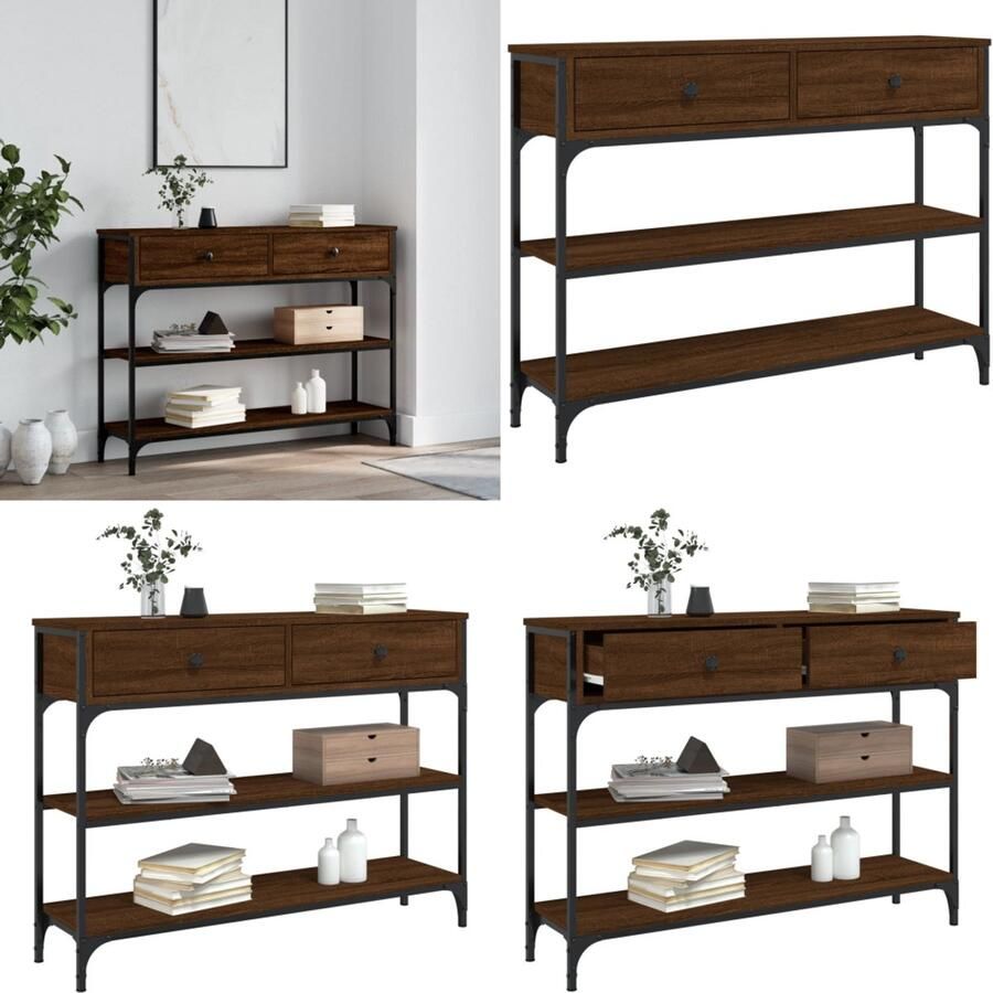 VidaXL Wandtafel 100x25x75 cm bewerkt hout bruin eikenkleur Wandtafel Wandtafels Bijzettafel Console Tafel