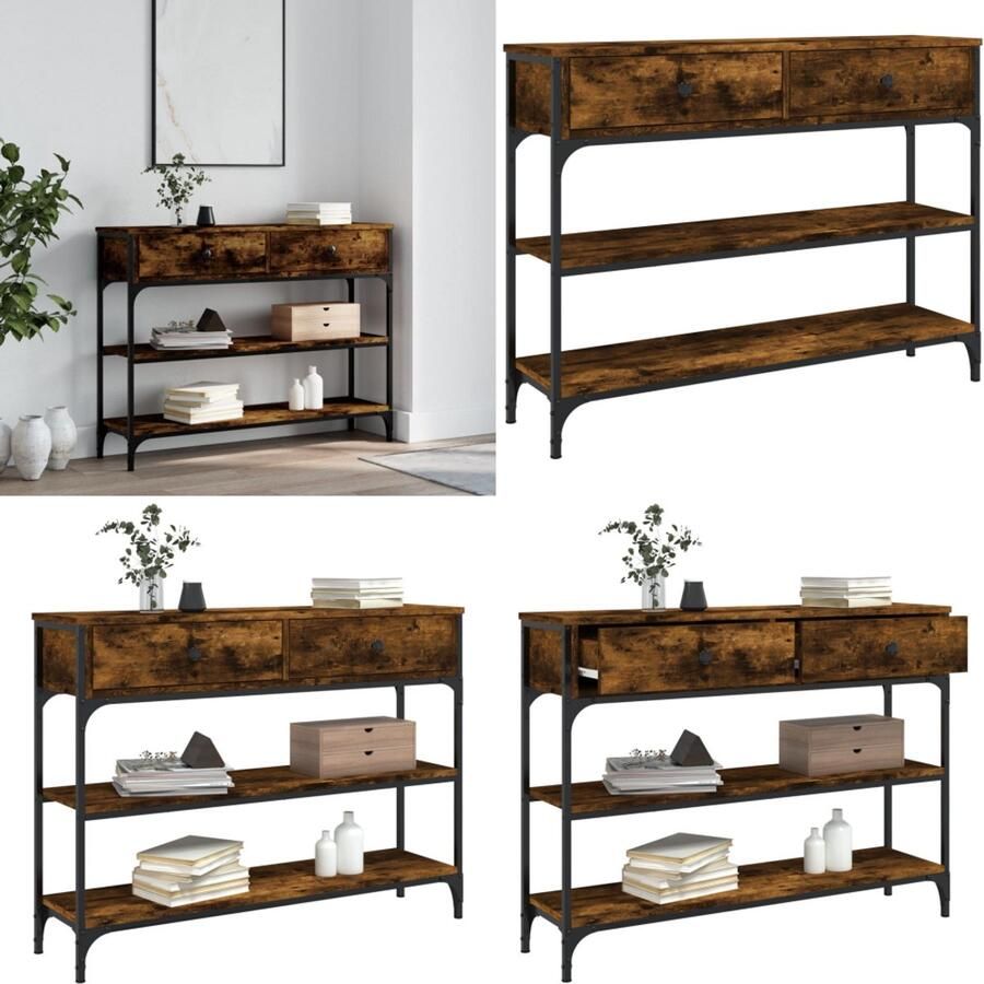 VidaXL Wandtafel 100x25x75 cm bewerkt hout gerookt eikenkleurig Wandtafel Wandtafels Bijzettafel Console Tafel