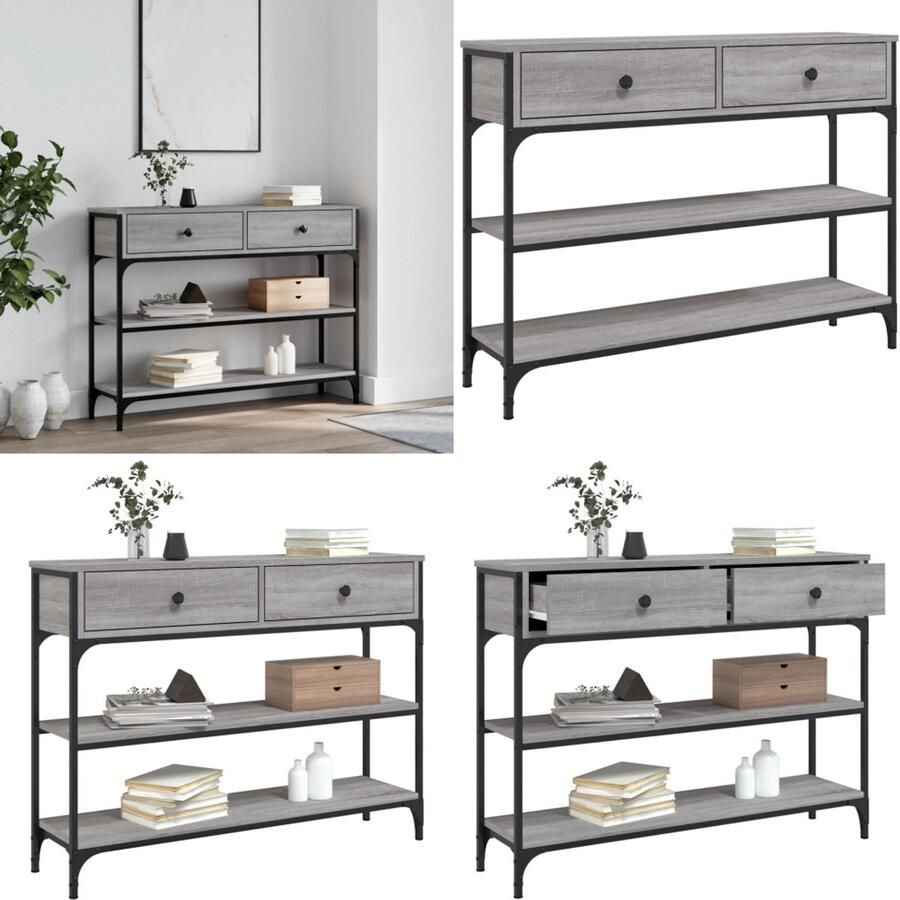 VidaXL Wandtafel 100x25x75 cm bewerkt hout grijs sonoma eikenkleurig Wandtafel Wandtafels Bijzettafel Console Tafel