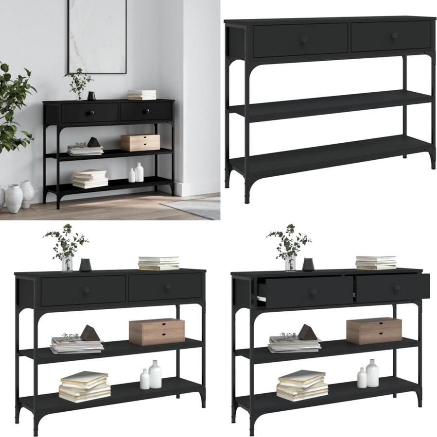 VidaXL Wandtafel 100x25x75 cm bewerkt hout zwart Wandtafel Wandtafels Bijzettafel Console Tafel