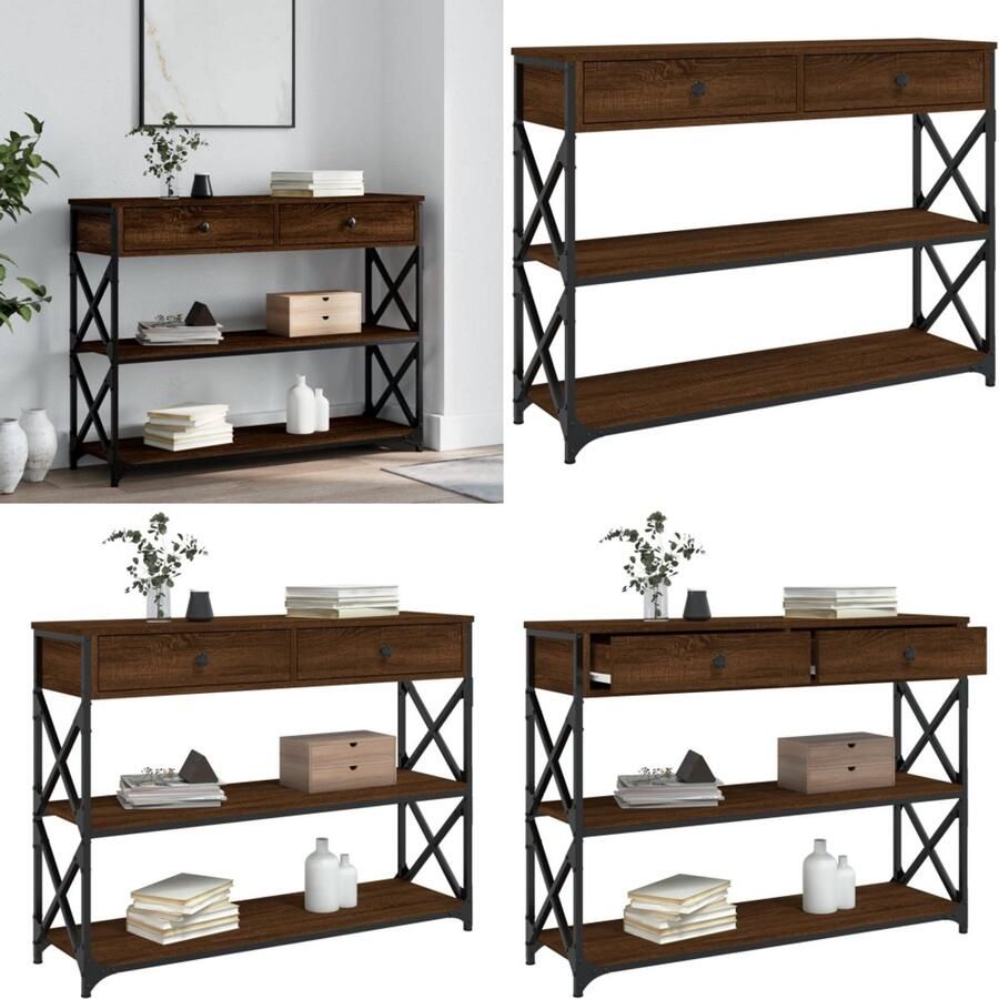 VidaXL Wandtafel 100x28x75 cm bewerkt hout bruin eikenkleur Wandtafel Wandtafels Bijzettafel Console Tafel