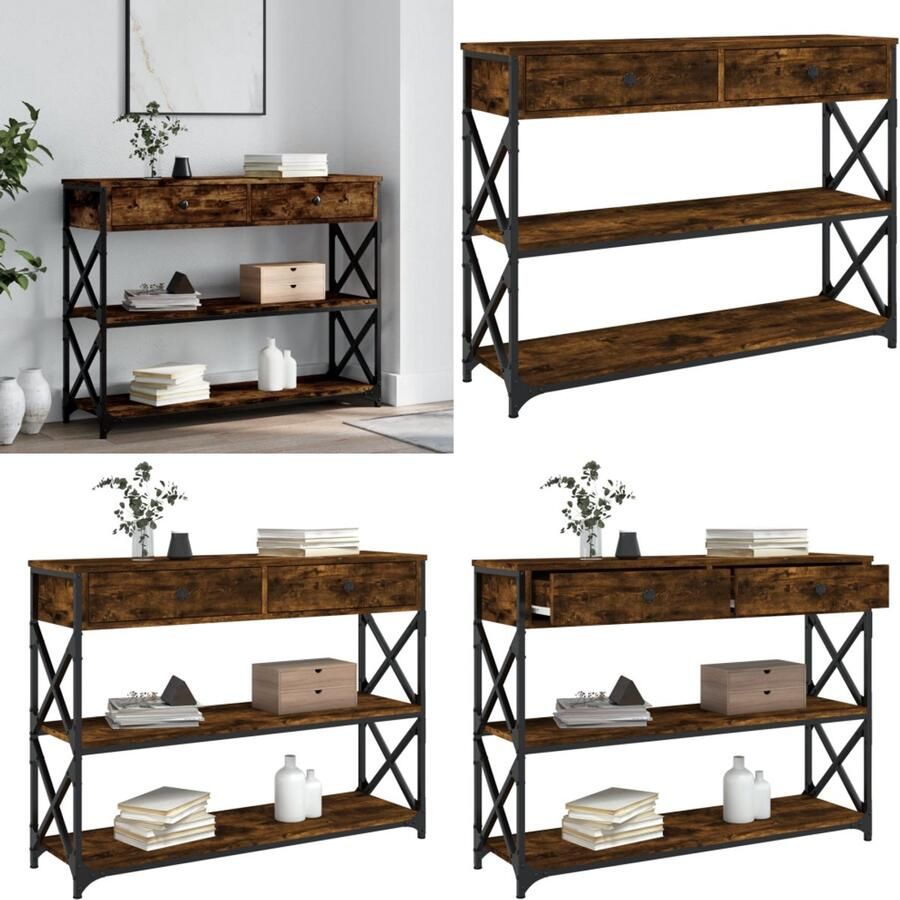 VidaXL -Wandtafel-100x28x75-cm-bewerkt-hout-gerookt-eikenkleurig - Foto 2