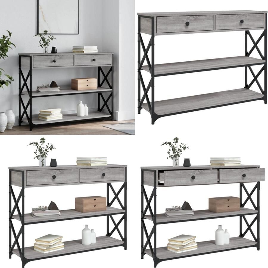 VidaXL Wandtafel 100x28x75 cm bewerkt hout grijs sonoma eikenkleurig Wandtafel Wandtafels Bijzettafel Console Tafel