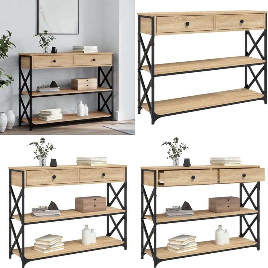 The Living Store Wandtafel Sonoma Eiken 100 x 28 x 75 cm Duurzaam Hout en Metaal Wandtafel Bijzet Tafel Salontafel Houten Tafel Eiken Tafel