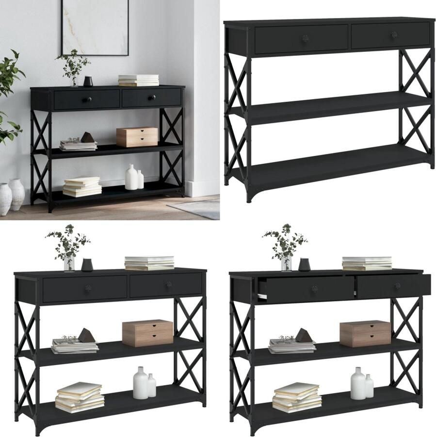 The Living Store Wandtafel Halmeubel 100 x 28 x 75 cm Bewerkt hout en metaal Wandtafel Haltafel Consoletafel Houten Tafeltje Industrieel Design - Foto 2