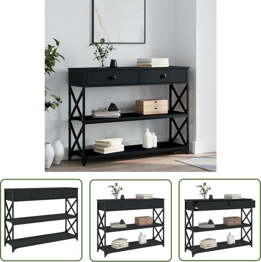 The Living Store Wandtafel Halmeubel 100 x 28 x 75 cm Bewerkt hout en metaal Wandtafel Haltafel Consoletafel Houten Tafeltje Industrieel Design - Foto 2