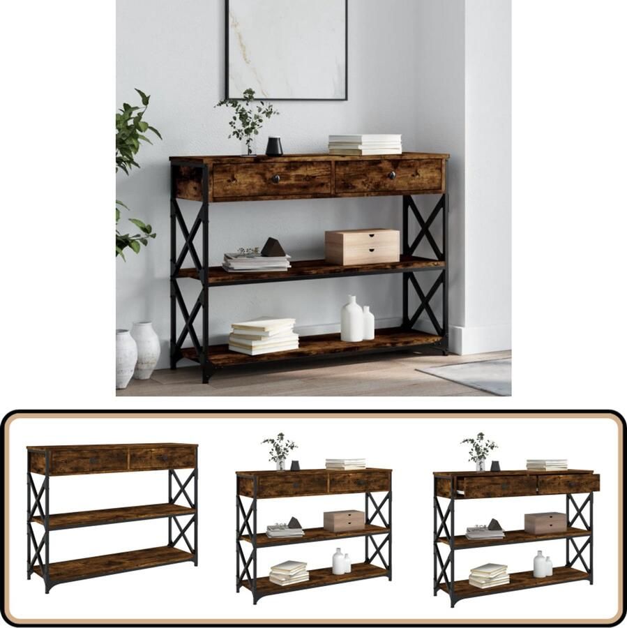 VidaXL -Wandtafel-100x28x75-cm-bewerkt-hout-gerookt-eikenkleurig - Foto 3