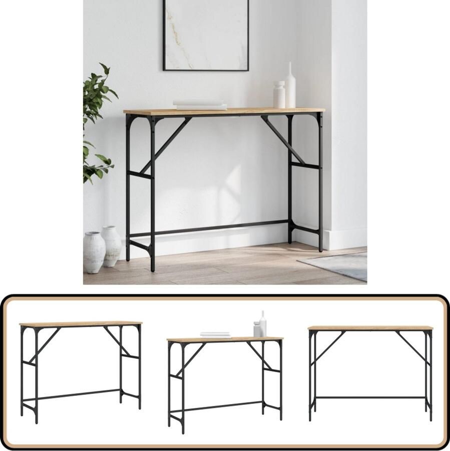 VidaXL Wandtafel 100x32x75 cm Sonoma Eiken Wandtafel Console Tafel Houten Tafel Industrieel Design Salontafel