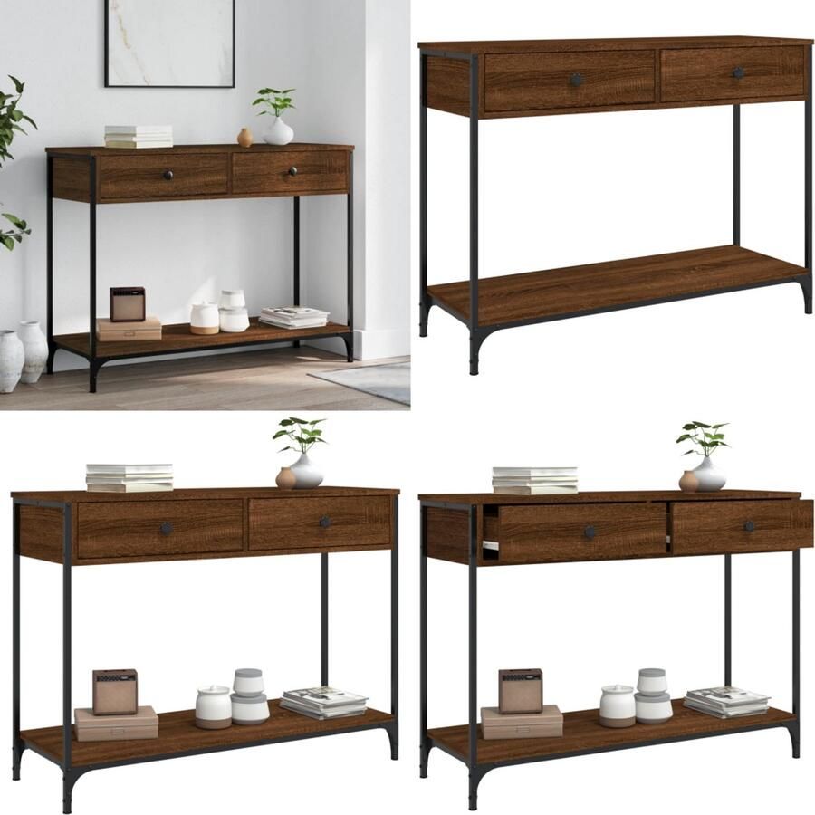 VidaXL Wandtafel 100x34 5x75 cm bewerkt hout bruin eikenkleur Wandtafel Wandtafels Bijzettafel Console Tafel