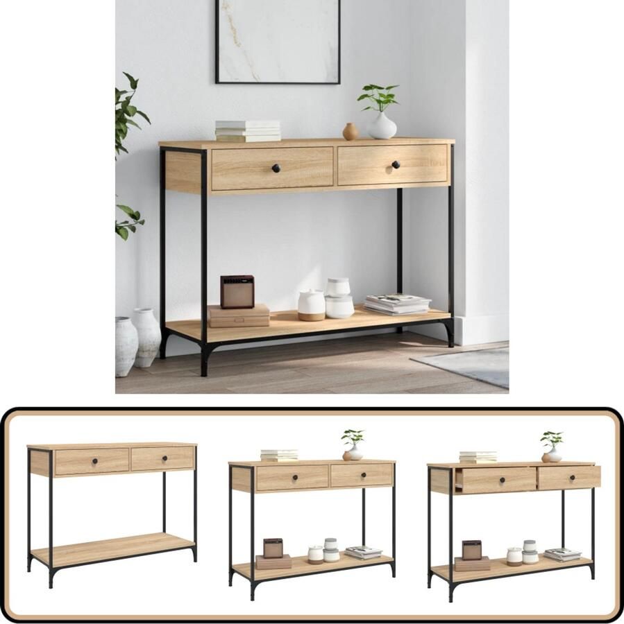 The Living Store Wandtafel IndustriÃle Stijl 100 x 34.5 x 75 cm Sonoma Eiken Verstelbare Poten Wandtafel Industrieel Design Houten Tafellaag Metalen Onderstel Bergruimte