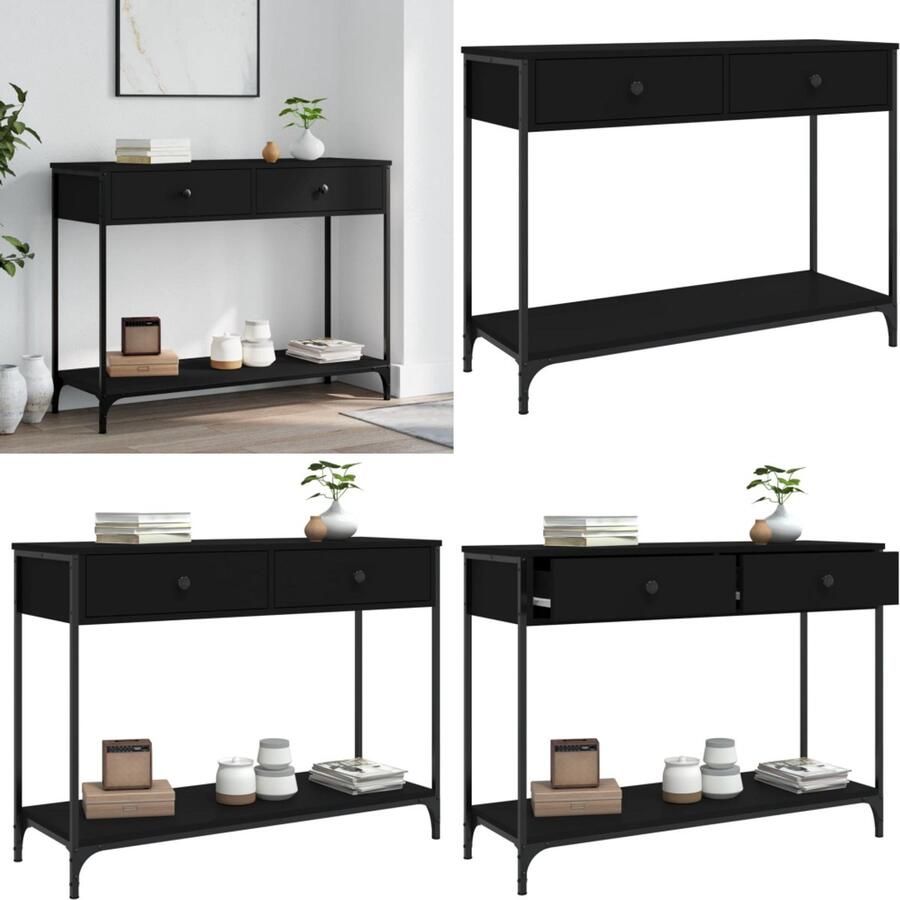 VidaXL Wandtafel 100x34 5x75 cm bewerkt hout zwart Wandtafel Wandtafels Bijzettafel Console Tafel