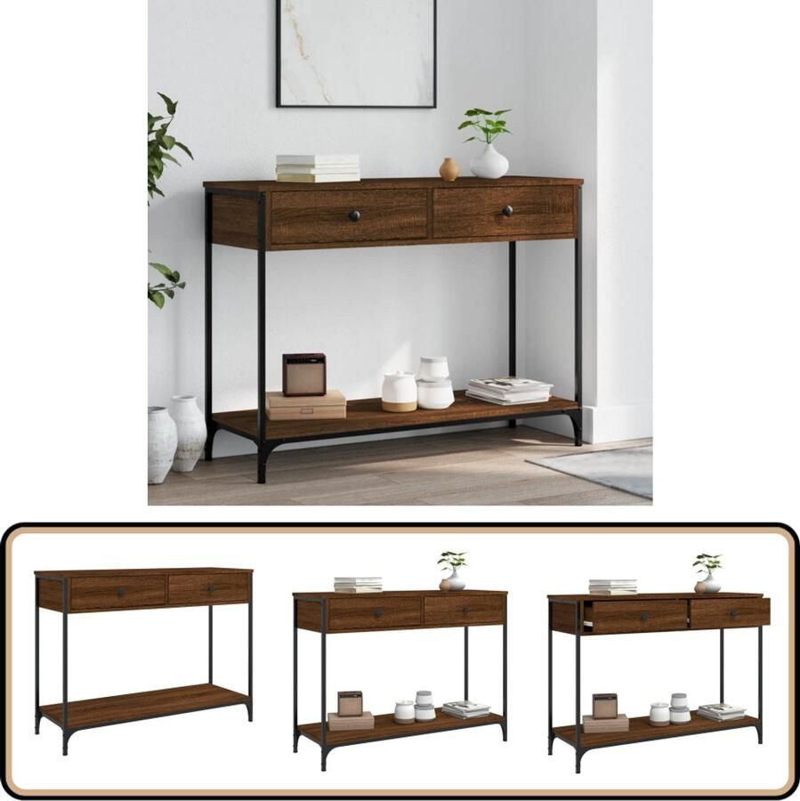 VidaXL Wandtafel 100x34 5x75 cm Bruin Eikenhout Wandtafel Haltafel Console Tafel Entreetafel Houten Tafel Industrieel Design Bruine Eiken Kleur