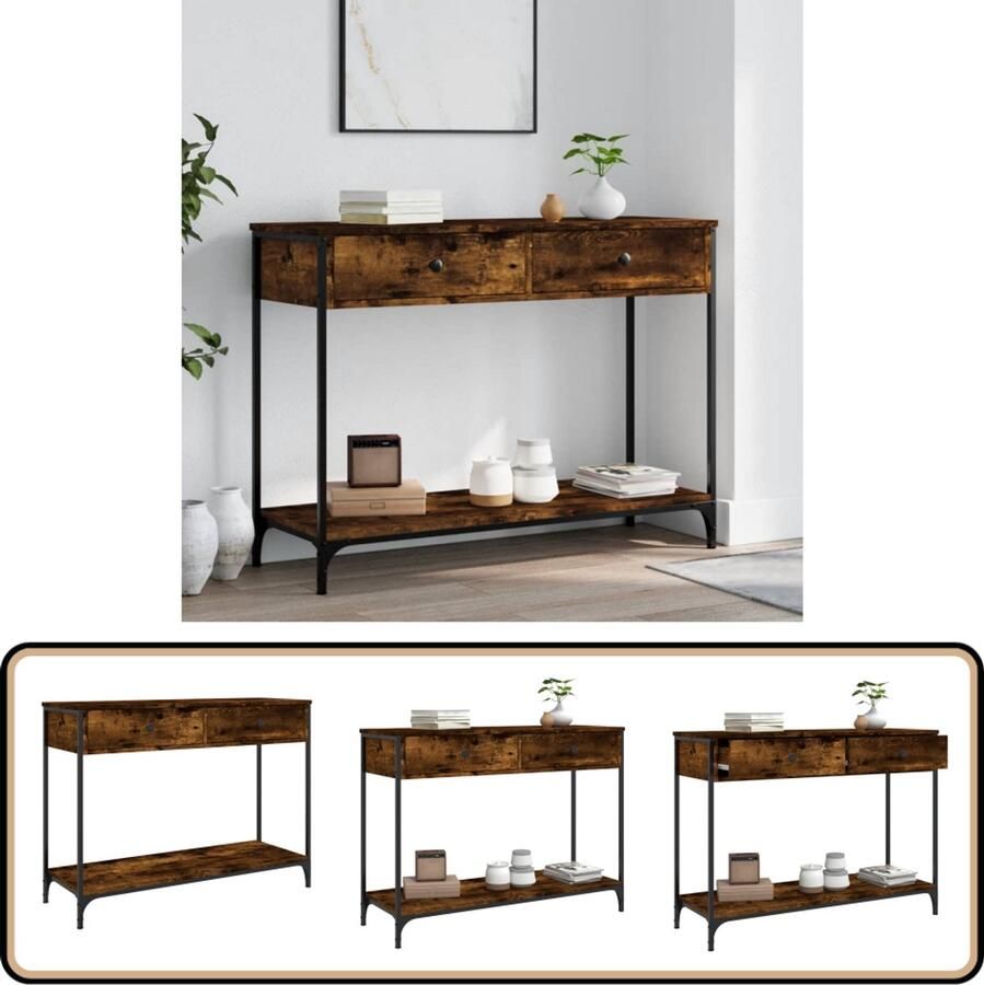 VidaXL Wandtafel 100x34 5x75 cm Gerookt Eiken Wandtafel Industrieel Design Houten Tafel Eiken Kleur Bergruimte