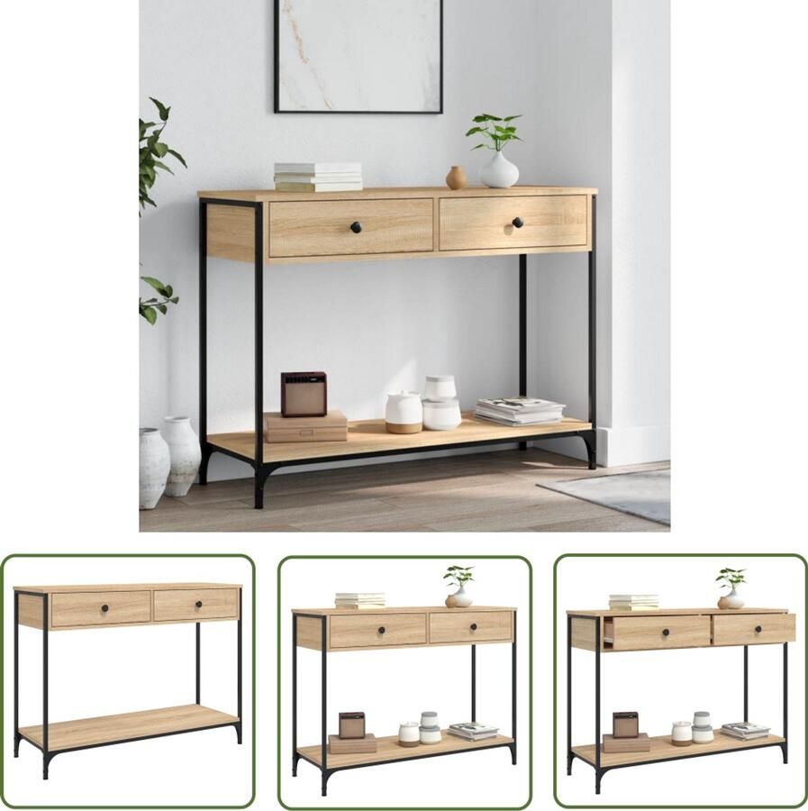 VidaXL Wandtafel 100x34 5x75 cm Sonoma eiken Wandtafel Industrieel Design Houten Tafel Salontafel Entreetafel Opbergruimte