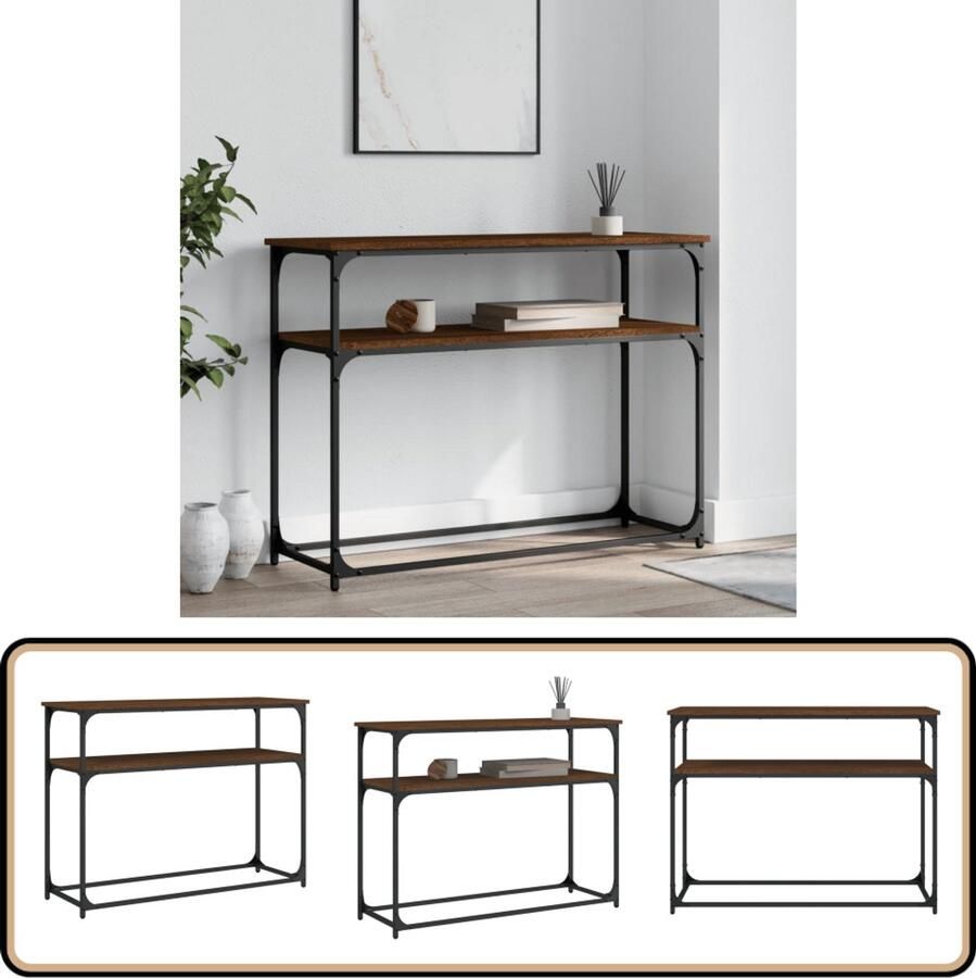 VidaXL Wandtafel 100x35 5x75 cm Bruin Eiken Wandtafel Industrieel Design Houten Tafel Bruin Opbergruimte Entreetafel Livingroom Furniture