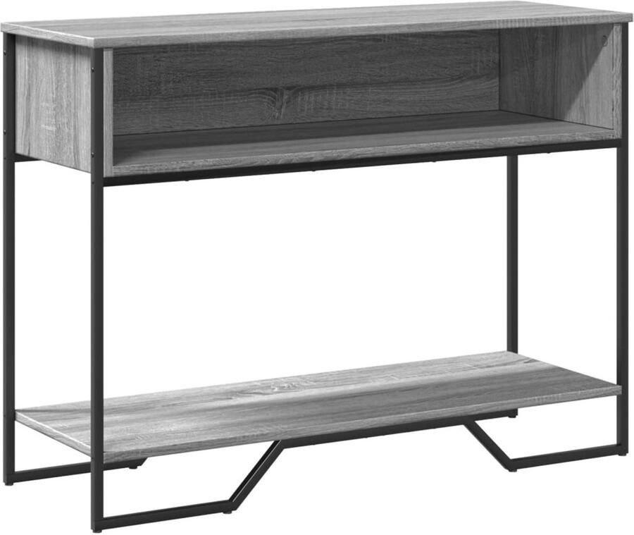The Living Store Wandtafel 100x35x74 5 cm bewerkt hout grijs sonoma eikenkleurig Wandtafel Consoletafel Opbergruimte Salontafel Houten Tafel