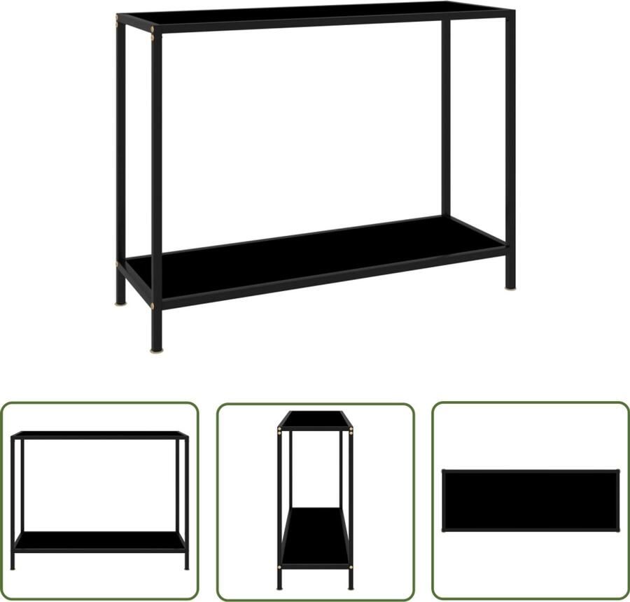 VidaXL Wandtafel 100x35x75 cm Gehard Glas Zwart Wandtafel Consoletafel Bijzettafel Salontafel Tv Tafeltje Minimalistisch Modern Zwart Glas Metaal