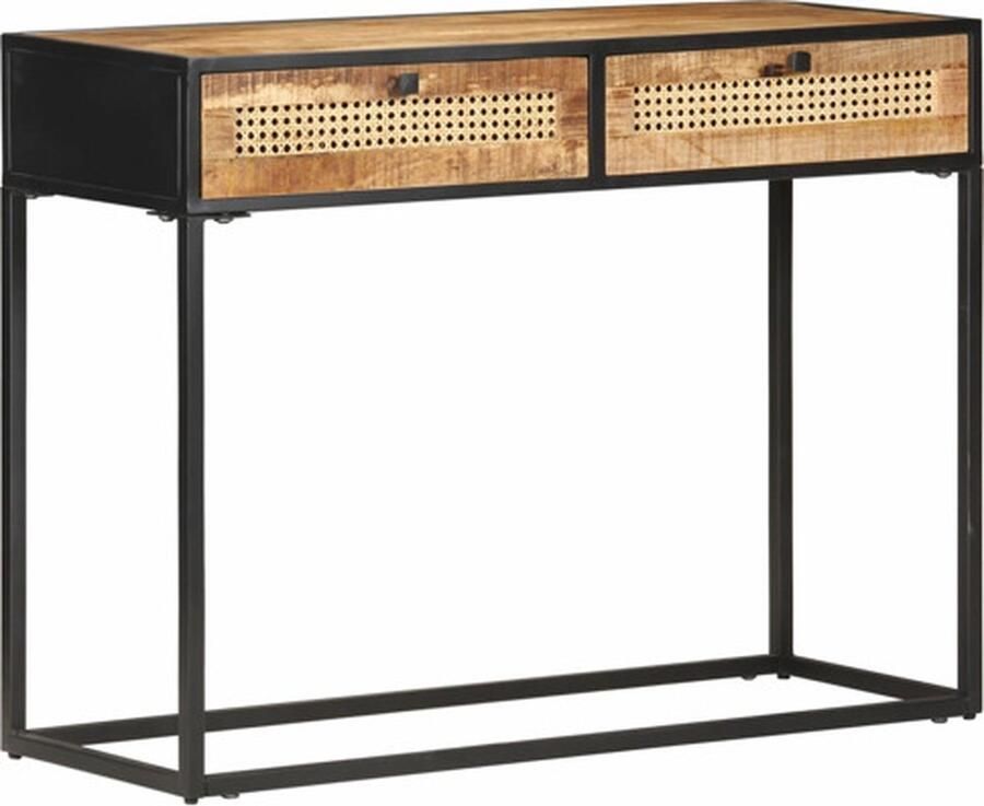 VidaXL -Wandtafel-100x35x75-cm-ruw-mangohout-en-natuurlijk-riet