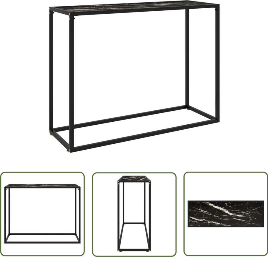 VidaXL Wandtafel 100x35x75 cm Zwart Glas Wandtafel Zwarte Wandtafel Marmer Look Glazen Wandtafel Sidetable